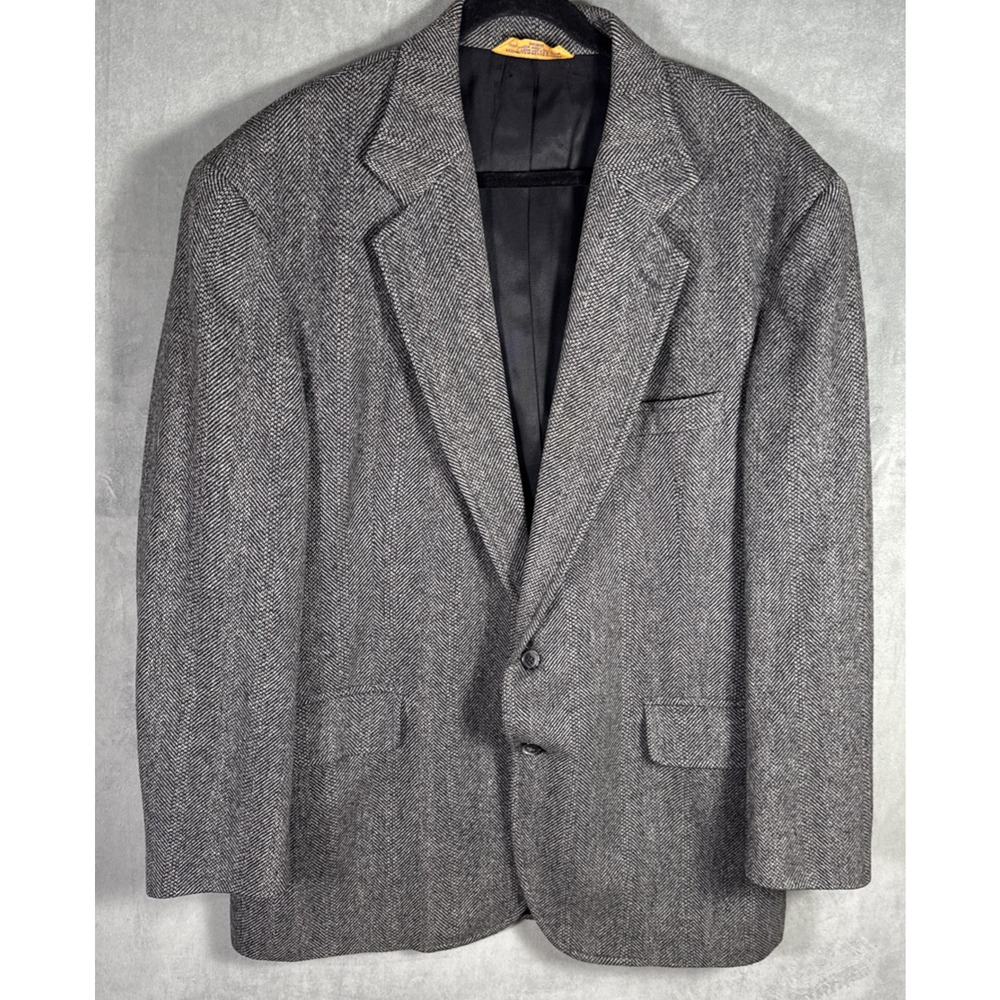 Pendleton Blazer Mens 46 L Black Gray Herringbone Virgin Wool Sports Coat USA
